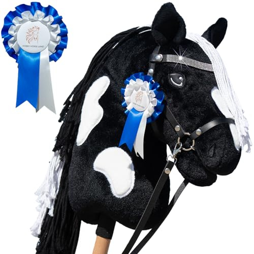 Hobby Horse A3 Pie Negro Diamante con Red Brillante - Caballo Palo Blanco y Negro con Flot en Niños y Adolescente