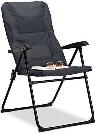 Silla Plegable Acolchada COMFORT, Ajustable, para Jardín, Pesca, Camping y Playa, Poliéster, 107 x 60 x 68 cm, Gris