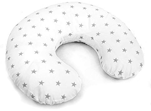 Babymam Cover Breast Feeding Pillow Baby Nursing Maternity Pregnancy Breastfeeding Cushion - Cover ONLY (Small grey stars on white)