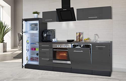 Respekta Amanda Küchenzeile, Holzwerkstoff, Grau, 280 cm