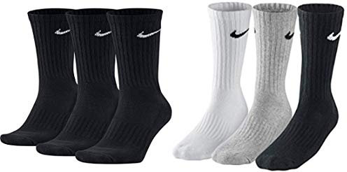 Nike 6 Paar Herren Damen Socken SX4508 weiß oder schwarz oder weiß grau schwarz, Farbe:schwarz weiß/grau/schwarz, Größe:42-46
