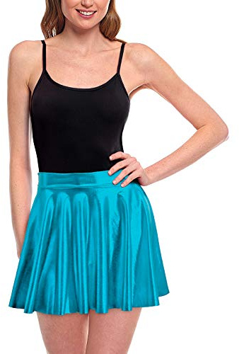 Faldas Mujer Cortas Plisada Azul Turquesa Metalizada Brillante [Falda Skater Patinaje]【Talla XXL】 Multifunción Disfraz Baile