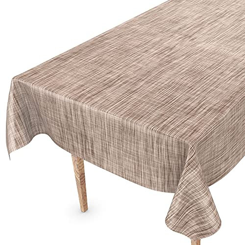 ANRO Tischdecke abwaschbar Wachstuch Wachstuchtischdecke Gartentischdecke Leinen-Optik Pflegeleicht Wasserabweisend 140 x 120 cm (Rechteckig) Braun Schnittkante