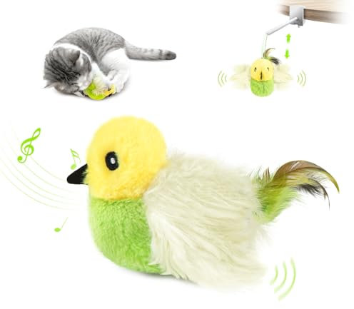 Migipaws Katzenspielzeug, elektrisches interaktives Katzenspielzeug,echte Flügel und Zwitschern wie EIN Vogel, Plüschspielzeug mit Katzenminze,wiederaufladbar(grün)