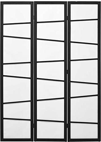 HOMCOM Separè a 3 pannelli, Paravento in Legno Pieghevole per Interni, 120x170cm, Nero e Bianco