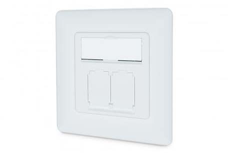 DIGITUS LSA Prise de raccordement Cat-6A - 2 Port RJ45 - encastré ou en saillie Prise réseau - Alimentation Quatre côtés - Adapté au design - 10 Gbps - Blindé - Compatible PoE - Blanc RAL9003