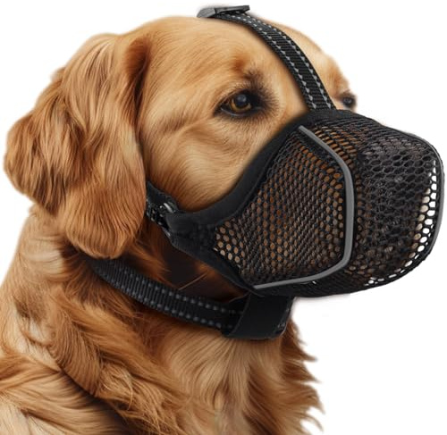 BONTHEE Dog Muzzle,Mesh Soft Muzzle for Small Medium Large Sized Dogs, Breathable Reflective Adjustable Puppy Muzzles with Collar for Scavenging Grooming Biting Chewing,Allows Panting and Drinking