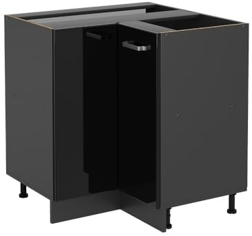 Vicco Eckunterschrank R-Line, Schwarz Hochglanz, 75.6 cm ohne Arbeitsplatte, zur freien Kombination innerhalb modularer Küchensysteme