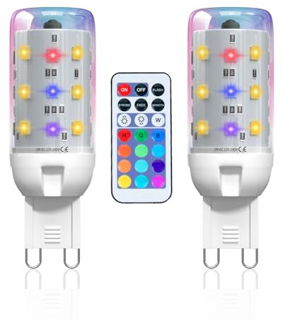 Lamptobe Bombillas LED G9 RGBW, 2W Regulable G9 Bombilla con mando a Distancia, 12 Colores RGB + Blanco CáLido 3000K, Bombilla RGB para DecoracióN, Fiesta, Bar, Paquete de 2