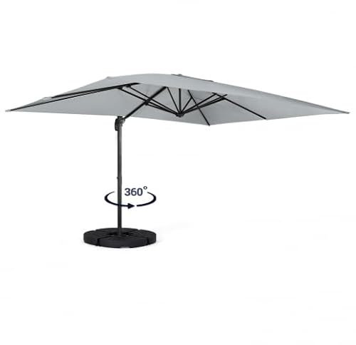 IDMarket - Parasol déporté inclinable rotatif 360 CALVI gris clair 3x4 M avec 4 dalles et housse