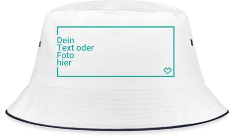 Spreadshirt Fischerhut Selbst Gestalten Mit Foto Und Text | Bucket Hat Personalisiert Fischerhut, S/M (Caps), Weiß/Navy