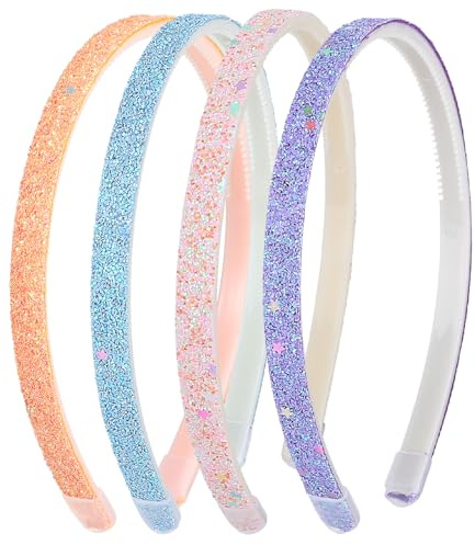 WLLHYF Glitter Headband 4pcs Plastic Sparkly Cute Non Slip Chunky Hairbands | Thick Bling Confetti Rainbow Hair Bands, with Teeth, Little Girls Colorful Hair Accessories