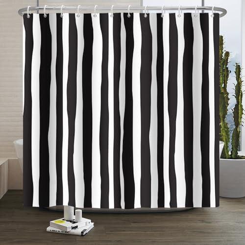 Xiaoterna Tenda da doccia a strisce Linea geometrica astratta Arte di lusso Tenda da bagno Linee geometriche moderne Tenda da doccia minimalista Tessuto impermeabile lavabile in lavatrice 120x200cm