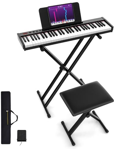 COSTWAY Teclado Electrónico de 61 Teclas con Taburete de Piano, Piano Electrico con Soporte para Teclado, Set de Piano Digital con Teclas Semi-Pesadas, Función de Audio MIDI Inalámbrica
