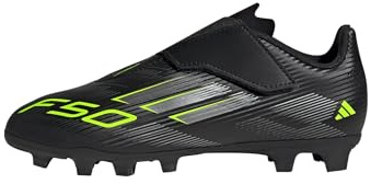 Adidas Unisex - Bambini F50 Club Hook And Loop Firm Ground/Multi Ground Football Boots Kids, Core Black/Iron Met./Lucid Lemon, 31 EU