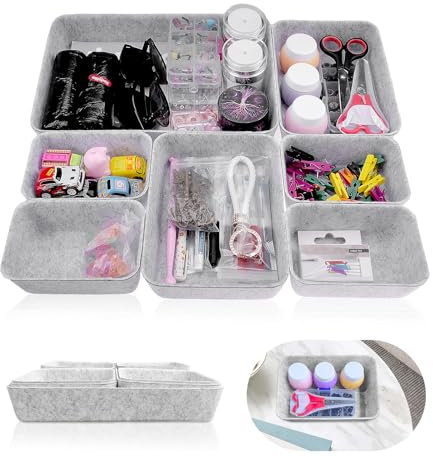 KiKiHong 7 Pezzi Organizer Feltro,Organizer Cassetti,Organizzatore Cassetti per Armadio,Ufficio,Scrivania e Cassetti (Grigio Chiaro)