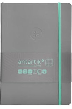 Antartik Notizbuch mit Gummiband, weißer Deckel, A5 Blatt, kariert, grau und türkis, 80 Blatt, 80 g/m², FSC