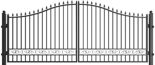 Simpol Home Driveway Gate,Dual Swing Driveway Gates,Floral Pattern Design Metal Security Outdoor Gates for Yard (Black, 16 x 7 Feet)