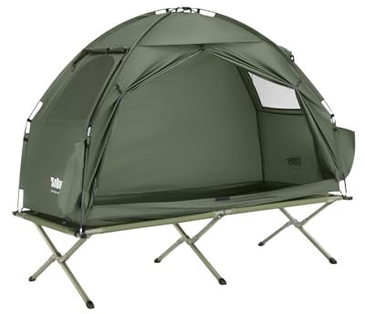 SoBuy Campingzelt Einzelzelt mit Lampenhaken und Schuhaufbewahrungstaschen 2in1-Zelt 1 Person praktische Grün BHT ca. 193x160x86cm OGS32-II-GR