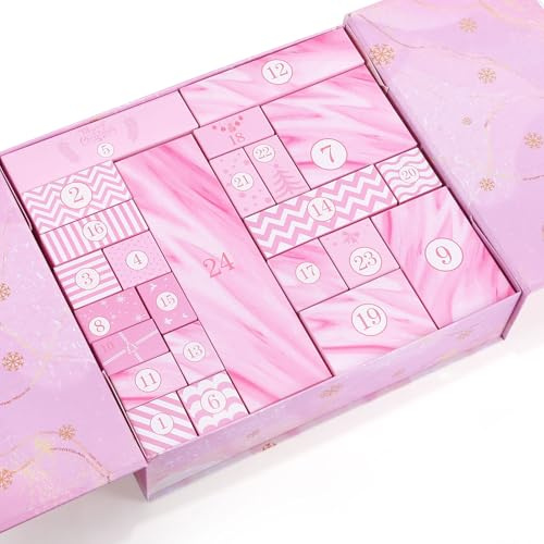 GWHOLE Pink Advent Calendar Box 2026 Fill Your Own Advent Calendar Empty Box to Make your Own Christmas Decor for Girl Women