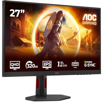 AOC Q27G4SRU 27 Zoll WQHD USB Hub Gaming Monitor, 320Hz, Fast IPS Panel, 0.3ms MPRT, Adaptive Sync, HDR400, G-Sync Comp., Höhenverstellung,Lautsprecher,(2560x1440 HDMI 2X 2.1 DP 1x 1.4) Schwarz