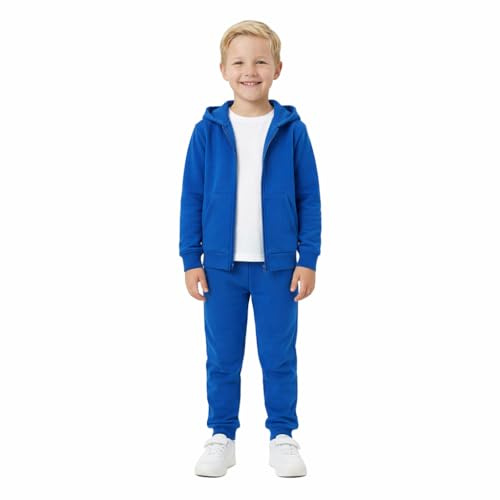 Gift Hub Kids Tracksuit for Boys & Girls | Unisex Fleece Hooded Zip-Up Jumper & Jogger Bottom Set | Soft, Warm & Durable Activewear | Perfect for School, Sports & Everyday Wear | Age 5-6, Blue