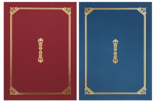 GARIOUANS Carpeta de Certificados A4 Tamaño Estampado Dorado 2 Piezas en Burdeos y Azul Oscuro Portadocumentos Elegante para Diplomas Certificados y Documentos Oficiales