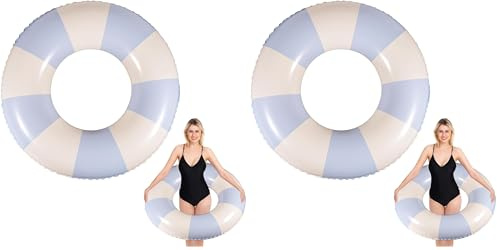 Anello di Nuoto Gonfiabile Salvagente Adulto Vintage a Righe Ciambella Salvagente Gonfiabile per Adulti e Bambini Anelli da Nuoto per Festa in Piscina Estiva Diametro Gonfiato 75 cm (Confezione da 2)