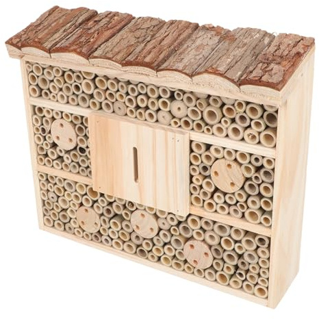 UTHCLO Bug Hotel Large Wooden Insect House, Cabin Style Garden Hotel for Ladybird and Ladybug, Beige Wooden Hut Decor to Good Insects and Support Garden Ecology