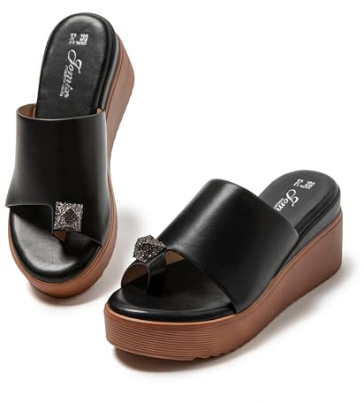 CLEIKS Chaussons Femme Plateau Sandales Talon Wedge Strass Pantoufle Large Chaussures D'été Sandales Femmes