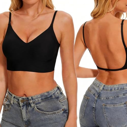URYVAIW Soutien-Gorge Sans Armature Femme, Noir Taille L, Effet Push-Up, Breteaux Multiway, Coussins Amovibles, Dos Nu, Tissu Doux