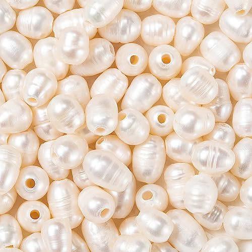 Beadthoven - 100 perline di perle d’acqua dolce naturali ovali, 7-10 mm, foro grande da 1,8 mm, a forma di chicco di riso, per cordini in pelle, creazione di gioielli e bracciali
