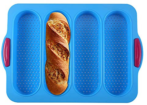 KeepingcooX® Baguette Baking Tray Perforated French Stick Loaf Baking Molds Pan for 4 Baguettes, Non Stick Silicone, 34x24 cm, Loaf Mould, French Bread, Breadstick Bread Rolls with Crispy Crusts