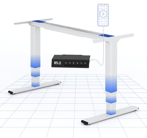 FLEXISPOT EC4 Plus Escritorio Elevable Eléctrico de 3 Columnas 2 Motores, Marco de Escritorio Ajustable en Altura con USB, Panel de Control con Puerto Tipo C/A, Capacidad de Carga 120KG, Blanco