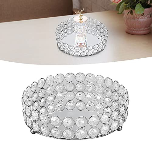 8in Cristal Cosmétique Maquillage Plateau Bijoux Trinket Tray Organisateur Vanity Tray Miroir Décoratif Plateau, Rond Présentoir Miroir Métal Soudé Structure pour Nourriture Parfum(Argent)