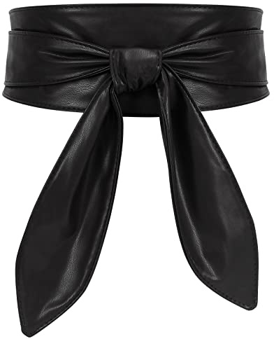 WHIPPY Women Obi Belt Fashion Wrap Around Wide Waistband Knotted Cinch Belt for Dress, Black, XL