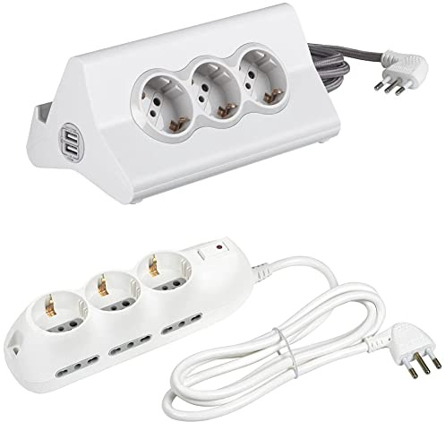 BTicino S3713DBU Ciabatta Multipresa hi-tech con 3 prese standard 10A/16A tipo P30 250 V & Ciabatta Multipresa Compatta, 9 Slot, con Interruttore Luminoso