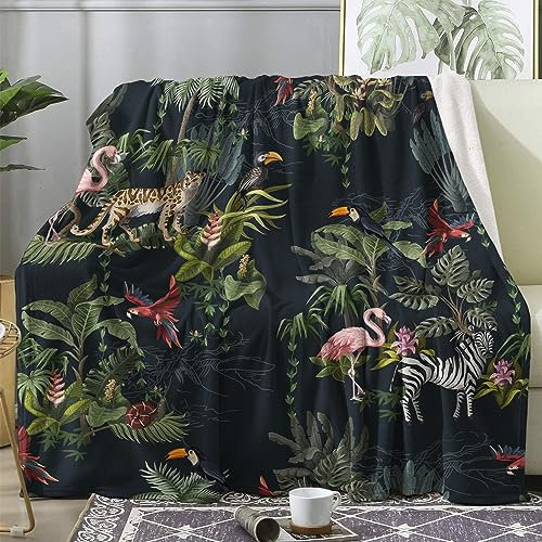 ZDABAOEC Tropical Jungle Throw Blanket, Fleece Blanket for Bed Sofa Couch, Super Soft Fluffy Flannel Blankets and Throws, Double Size 150x200 cm