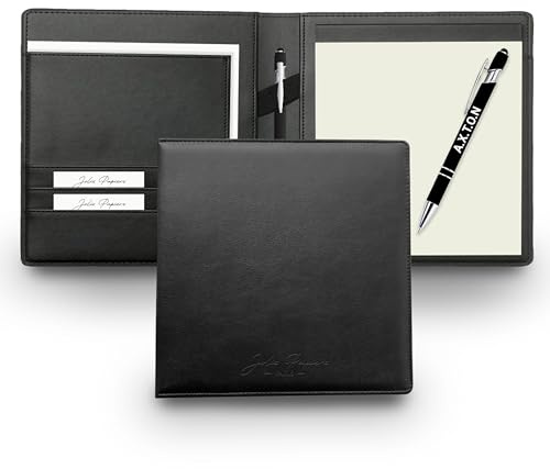Jolis Papiers Porte-Documents Professionnel en Simili Cuir Noir – Conférencier A5 avec Bloc-Notes, Porte-Stylo, Stylo Personnalisé Stylet Inclus – Idéal Cadeau d’Affaires – Marque FR