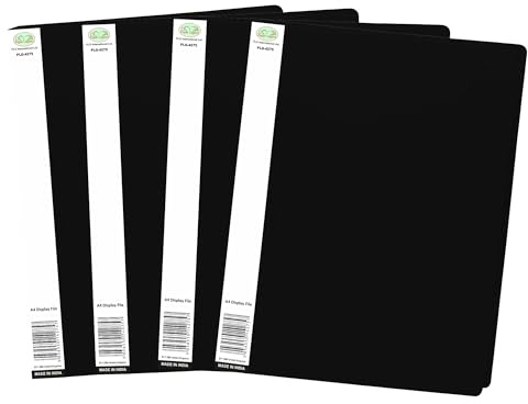 M1SS Pack of 4 - Black Colour A4 Display Books, a4 Document Folders Plastic Pockets, 20 Pocket Display Folders with Plastic Sleeves Presentation Project Folder Cover Portfolio for Office, Home, School