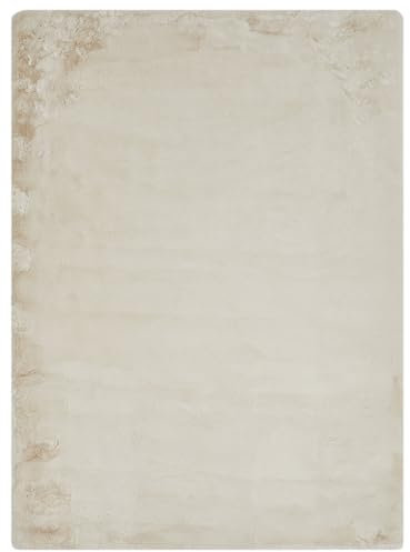 -LUXOR- living Kunstfell Coste Flauschiger Teppich Schlafzimmer - ideal zur Verwendung als Bettvorleger Schlafzimmer - gemütlicher Fellteppich Lammfell Imitat 120 x 170 cm Beige