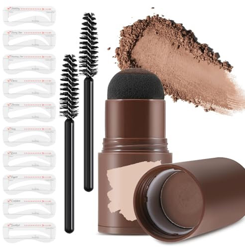 Apooliy Eyebrow Stamp Stencil Kit with 10 Eyebrow Stencils,2 Brush,Long-lasting Eyebrow Powder,Waterproof & Smudge-Proof