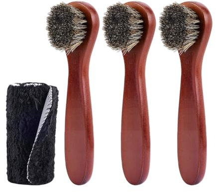 Lot de 3 brosses en CRIN de Cheval - Pinceaux de Cirage pour Chaussures - Pinceaux applicateurs de Cirage - Brosses d'entretien des Bottes en Cuir - Brosses de Nettoyage de Chaussures en Cuir