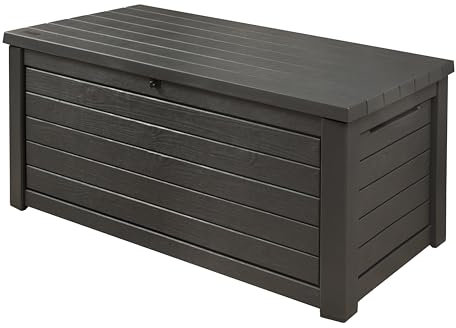 Garden Store Direct Rockwood XL Garden or Deck Cushion/Storage Box, Anthracite, Huge 630 Litre / 165 Gallon Capacity. Sit On Lid For 2 People. 155 x 72.4 x 69.4cm Size