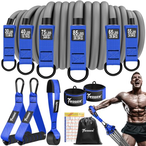 WOQQW Heavy Resistance Bands, 350lbs Resistance Bands Set for Men, Exercise Bands with Handles, Door Anchor, Ankle Straps, Workout Bands for Muscle and Strength Training - Home Gym Workout Equipment