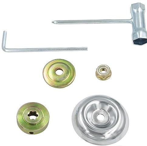 Kit de adaptador universal de 6 piezas para recortadora – Herramienta de fijación de tuercas de hoja de engranajes de metal de repuesto, arandela de empuje, placa de conductor, tuerca de cuello,