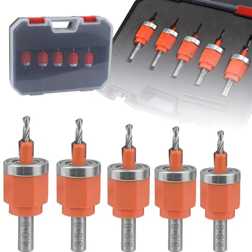 BIGP 5 brocas avellanadas con tope de profundidad, diámetro de la hoja de 8 mm, broca previa con avellanador, broca para madera con avellanador para madera y plástico