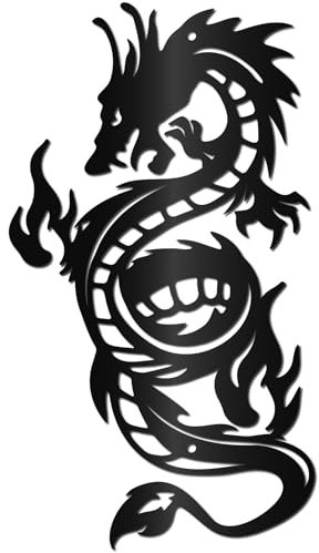 CREATCABIN Metal Dragon Wall Art Black Iron Signs Asia Japanese Chinese Dragon Sculpture Hanging Hollow Wall Artwork Ornament Decoration for Living Room Office Outside Garden Balcony 11.8 x 5.3 Inch