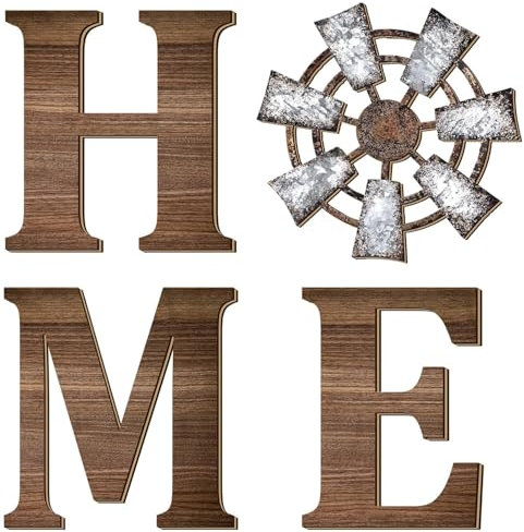 Ltstor Decorazione da parete della fattoria, logo in legno mulino a vento per O, decorazione da parete rurale, soggiorno, cucina, ingresso, camera da letto, decorazione da parete (marrone)