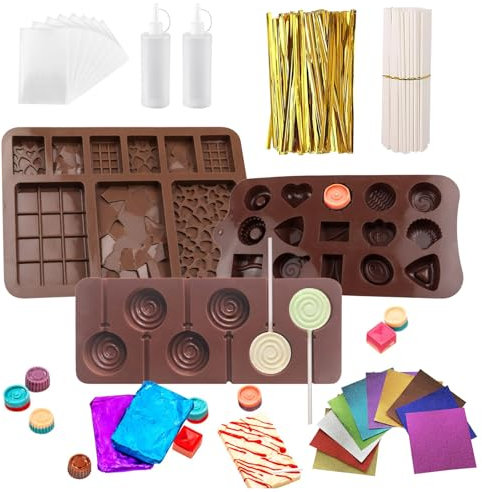 Silikon Choco Maker Kit, Cake Pop Schokoladen Formen Bausatz mit Stielen & Verpackungen, Bausatz für leckere Schokoriegel & Lutscher